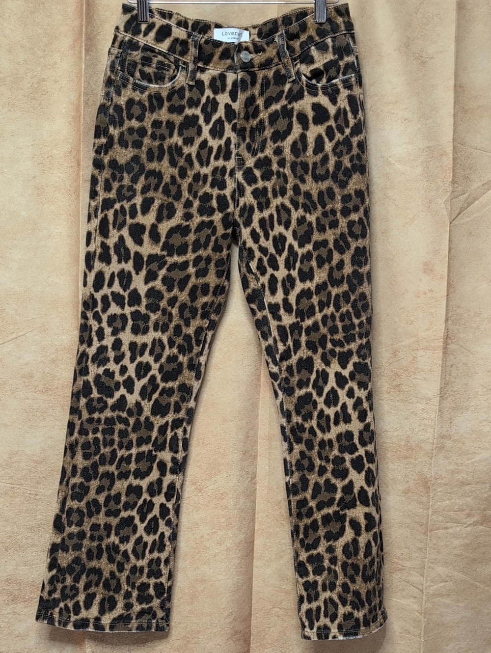 Leopard Print Straight-Leg Jeans in Tan/Black